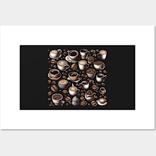 Coffee Cups and Beans Pattern Posters and Art